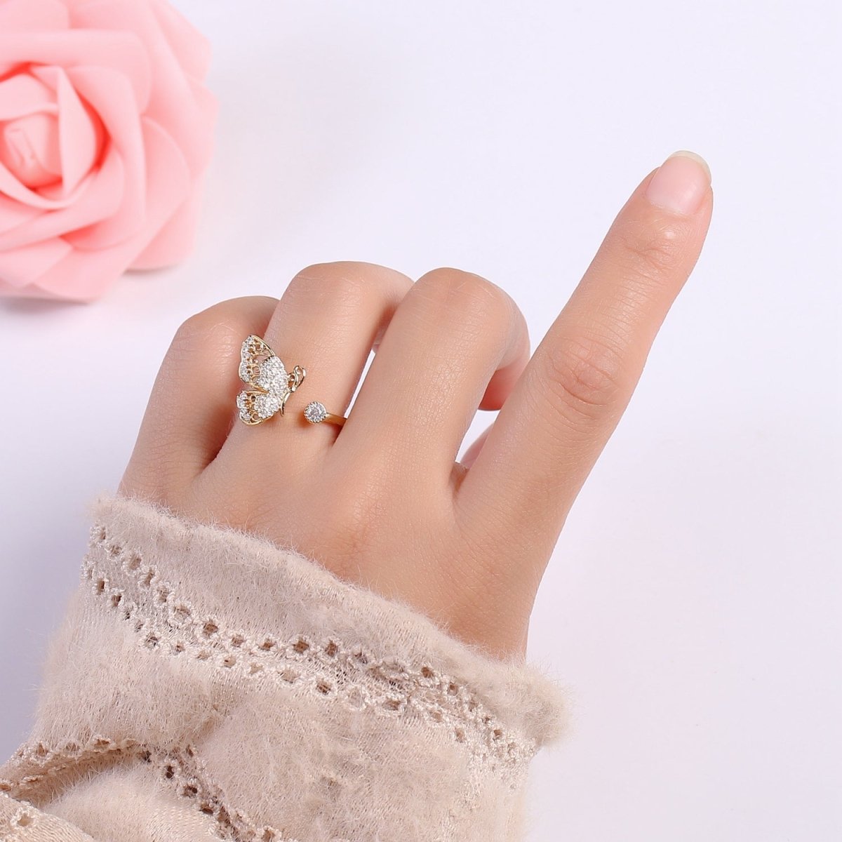 Elegant 18K Gold Filled Butterfly Adjustable Ring