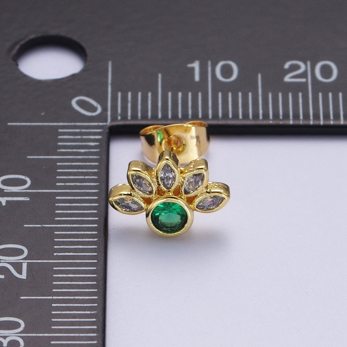 Emerald Green CZ Stud Earrings Gold Marquise Cluster Flower Studs