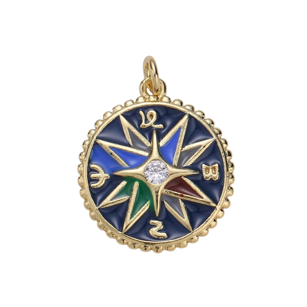 Enamel Charms 24K Gold-Filled Compass Charm, Epoxy Blue Pendant, Talisman Charm Travel Adventure Designer Inspired
