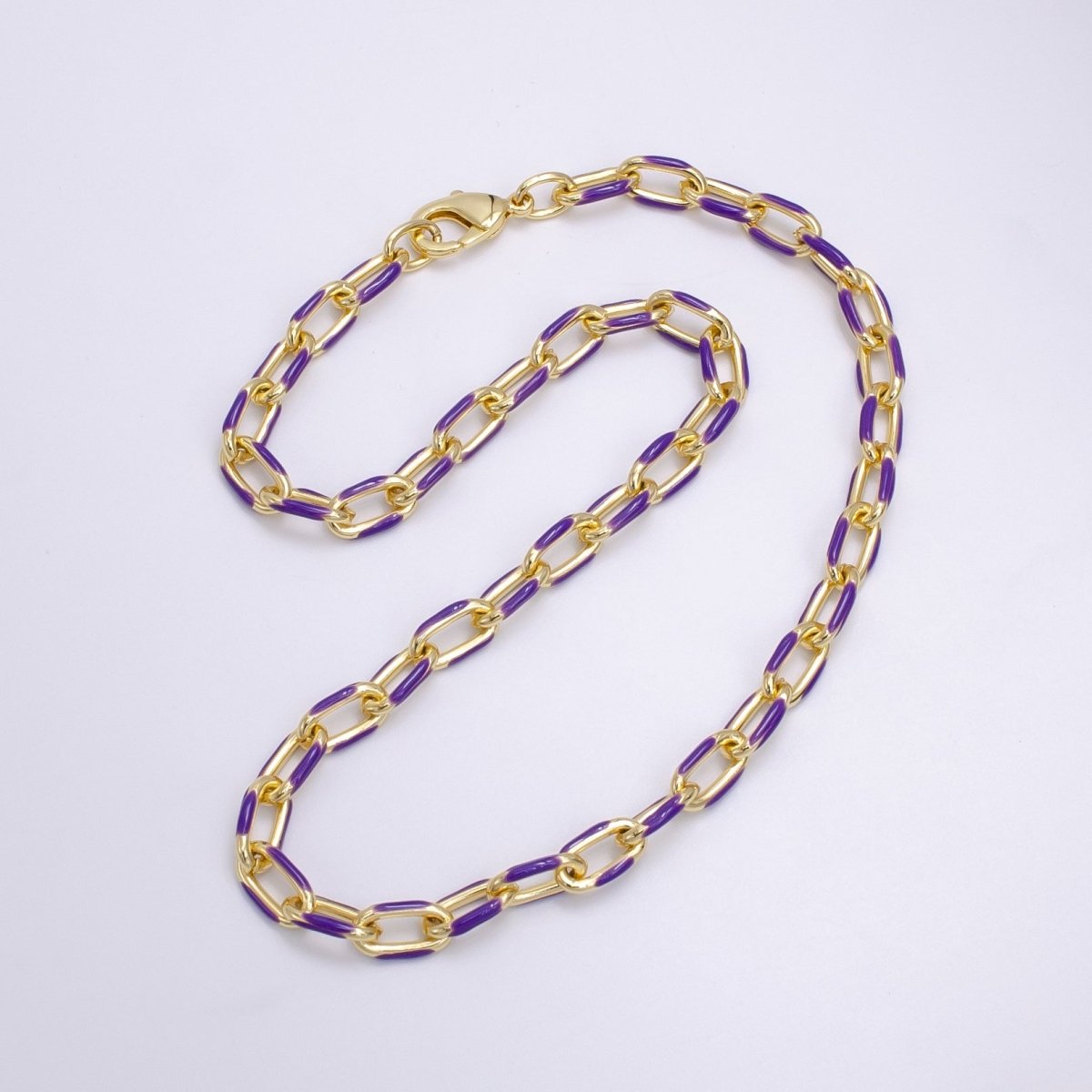 Colorful Gold-filled 7mm Enamel Paper-Clip Necklace 18 Inch Neon Color in Gold
