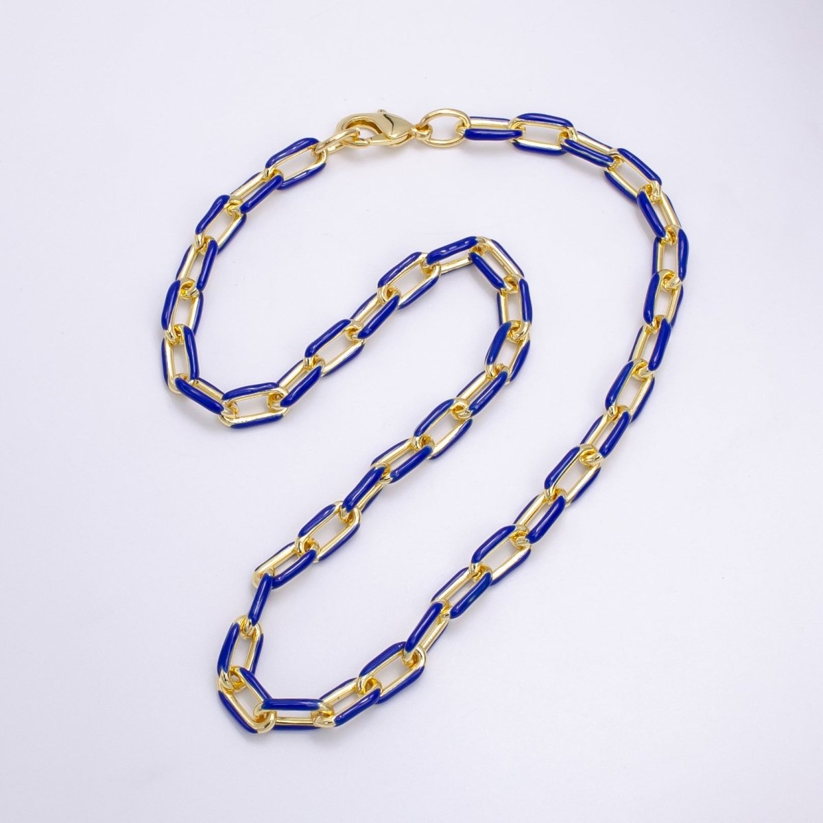 Colorful Gold-filled 7mm Enamel Paper-Clip Necklace 18 Inch Neon Color in Gold