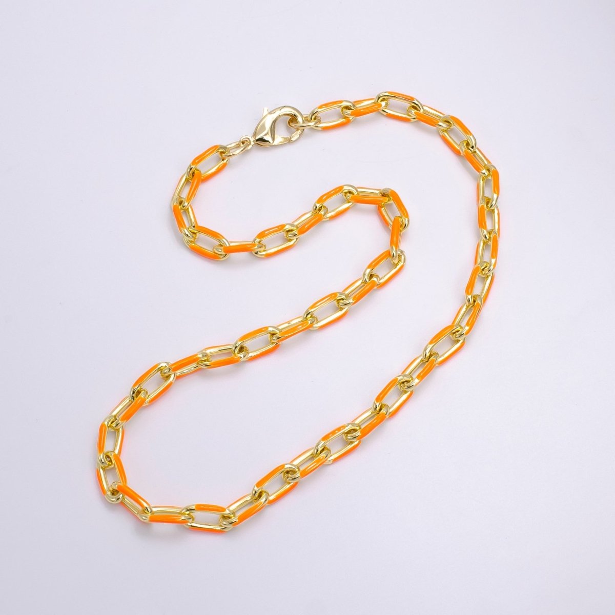 Colorful Gold-filled 7mm Enamel Paper-Clip Necklace 18 Inch Neon Color in Gold