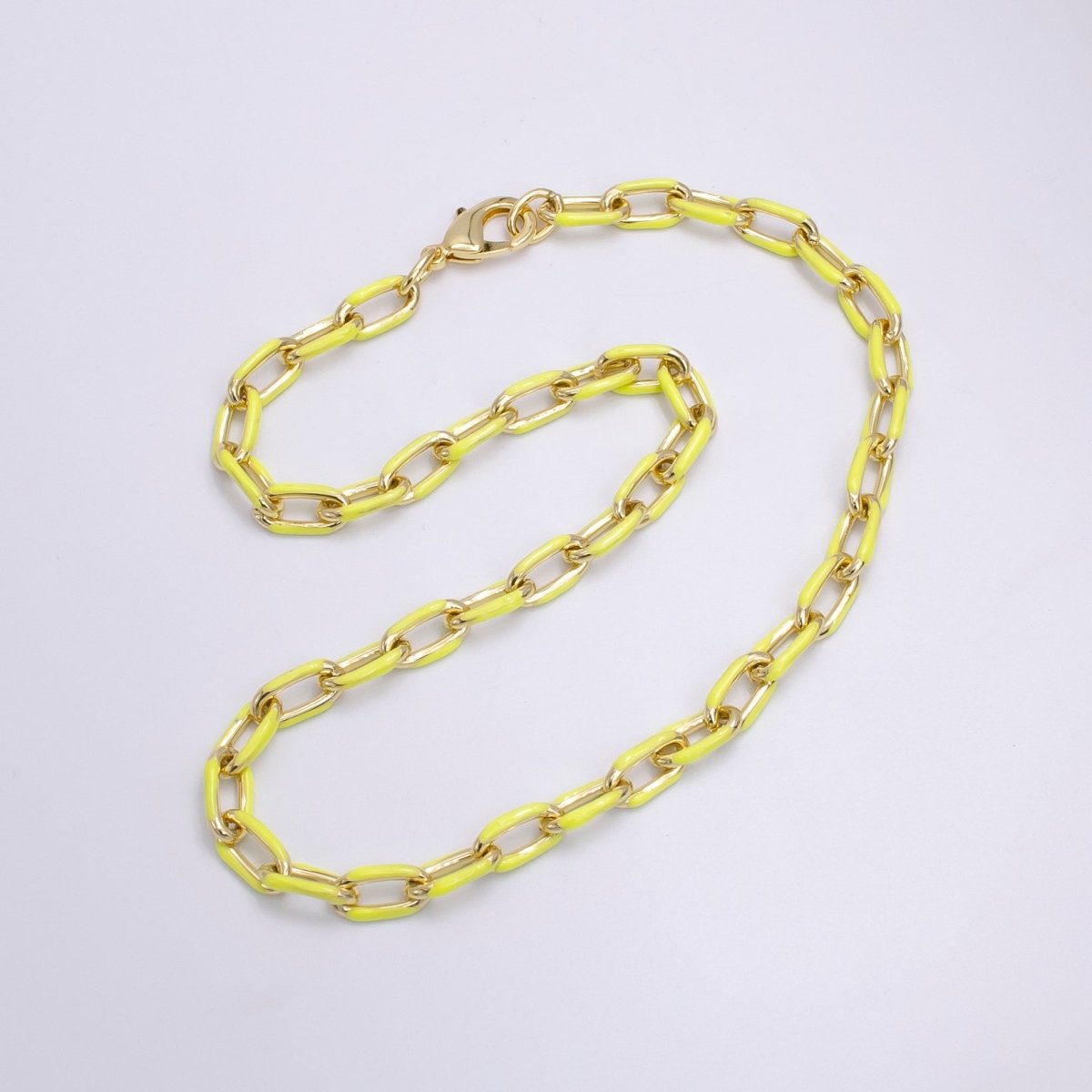 Colorful Gold-filled 7mm Enamel Paper-Clip Necklace 18 Inch Neon Color in Gold