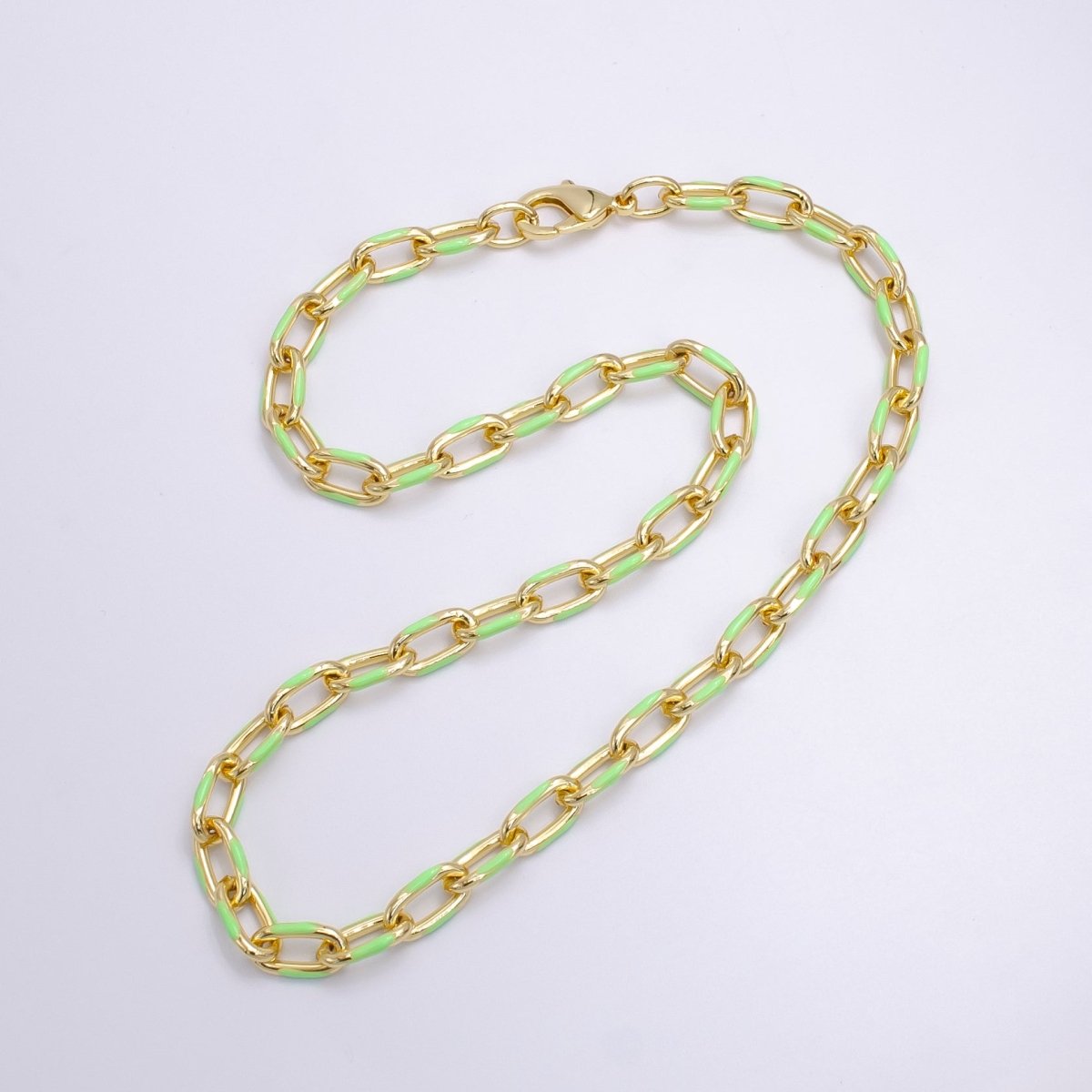 Colorful Gold-filled 7mm Enamel Paper-Clip Necklace 18 Inch Neon Color in Gold