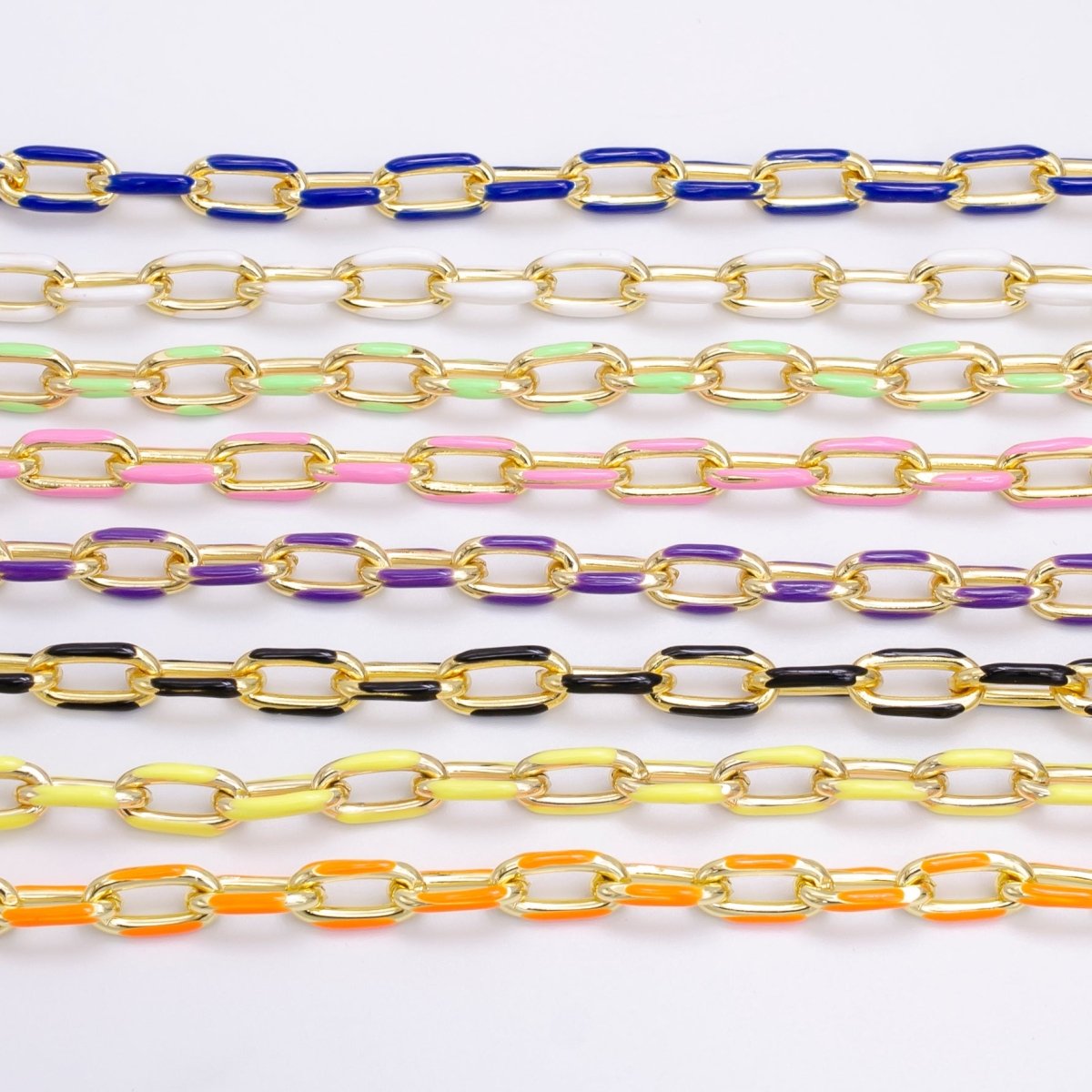 Colorful Gold-filled 7mm Enamel Paper-Clip Necklace 18 Inch Neon Color in Gold