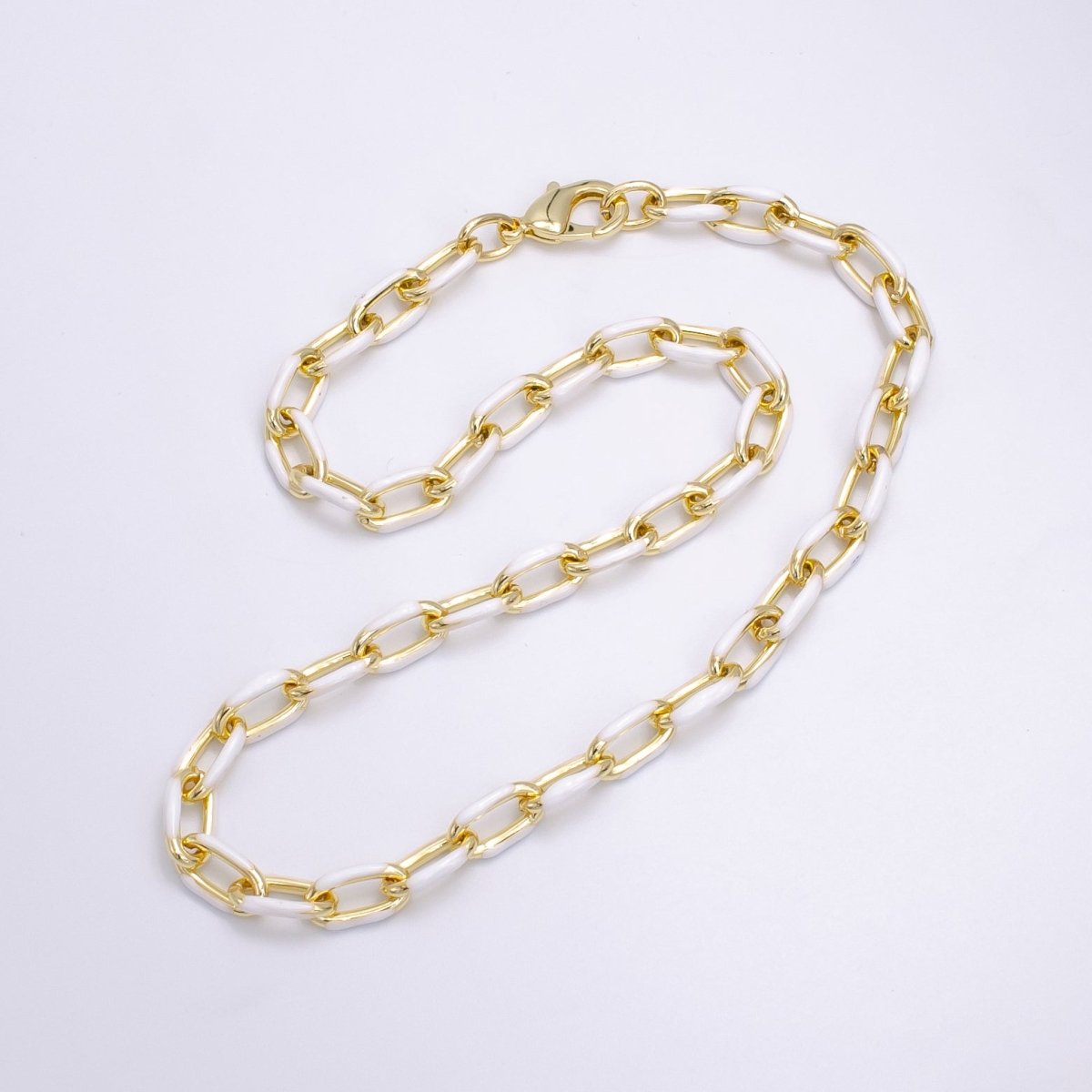Colorful Gold-filled 7mm Enamel Paper-Clip Necklace 18 Inch Neon Color in Gold