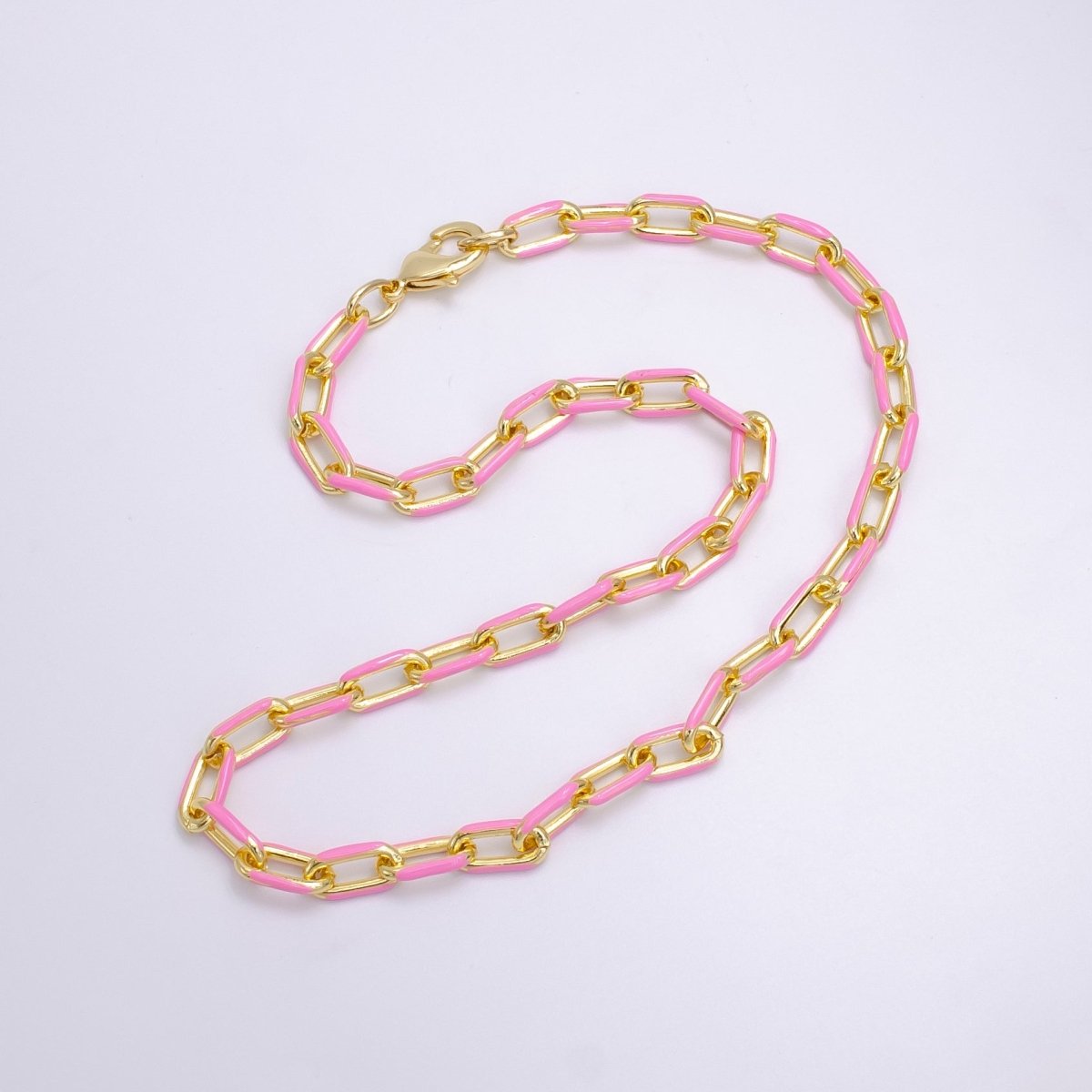 Colorful Gold-filled 7mm Enamel Paper-Clip Necklace 18 Inch Neon Color in Gold