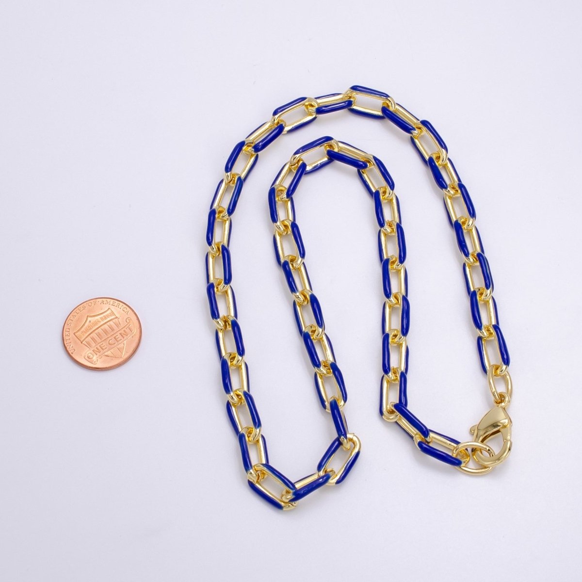 Colorful Gold-filled 7mm Enamel Paper-Clip Necklace 18 Inch Neon Color in Gold