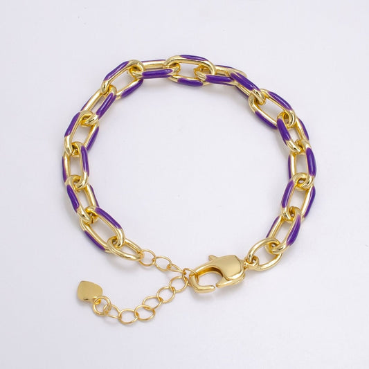 Enamel Paper Clip Bracelet 6inch Colorful Bracelet in Gold