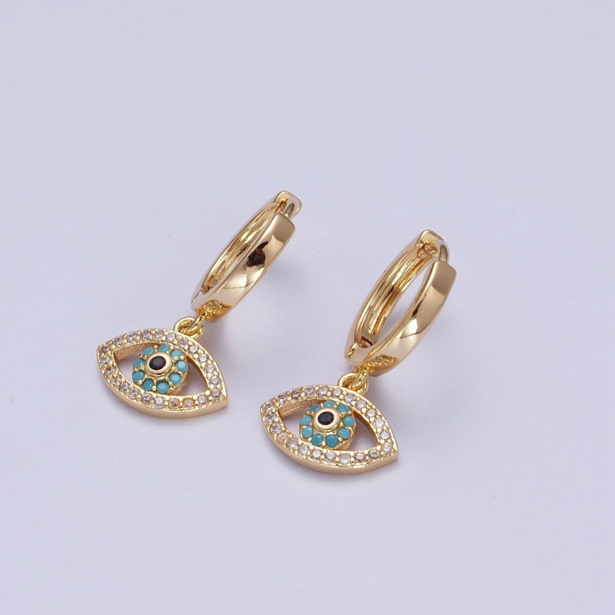 Evil Eye Charm Hoop Earrings Gold | Small Gold Hoops Huggie Earrings 16K Gold Filled