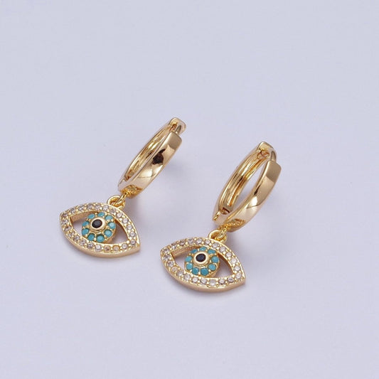 Evil Eye Charm Hoop Earrings Gold | Small Gold Hoops Huggie Earrings 16K Gold Filled