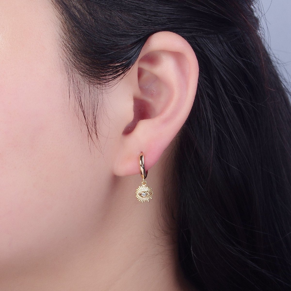 Evil Eye Huggie Earring Guidance & Protection Gold Eye Earrings Spiritual Boho Minimalist Earrings