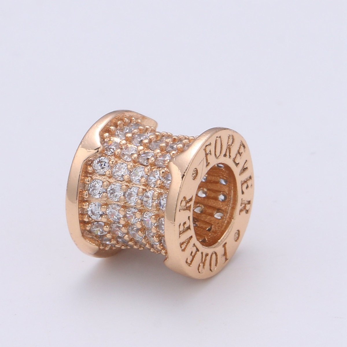 "FOREVER" Rose Gold-Filled 8mm Tube Spacer Bead Clear Micro Pave Bead CZ Bead Cubic Zirconia Tube Bead