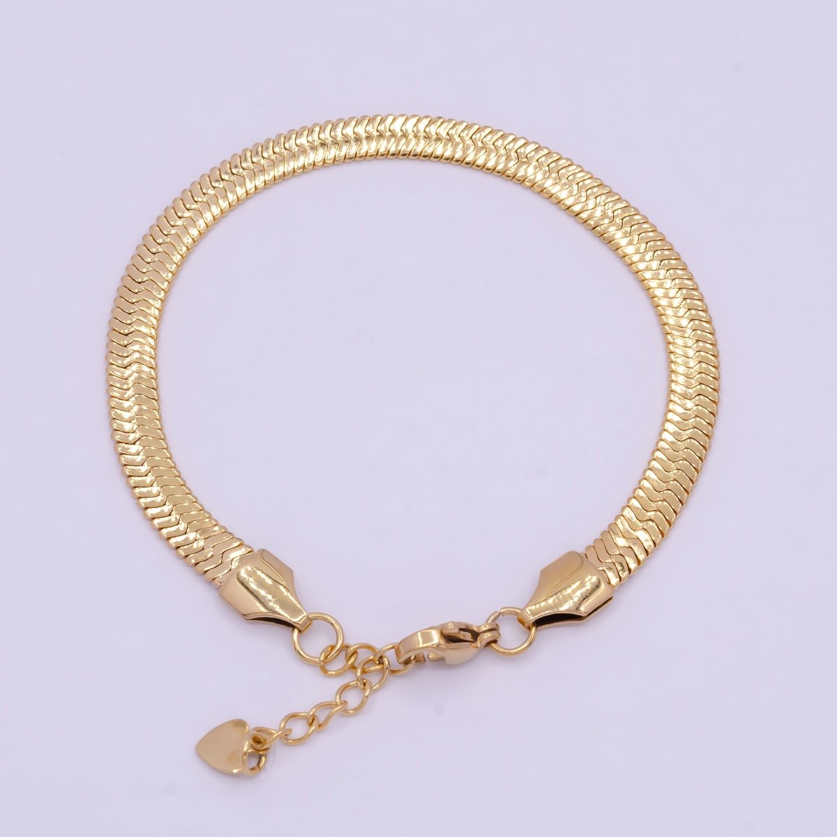 Classic 24K Gold-filled 3mm 4mm 5mm Herringbone Snake 7" Chain Bracelet