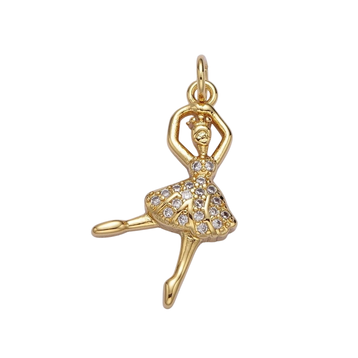 Gold Ballerina Dancer 29mm x 15mm Micro Pave Cubic Zirconia Charm of the Arts