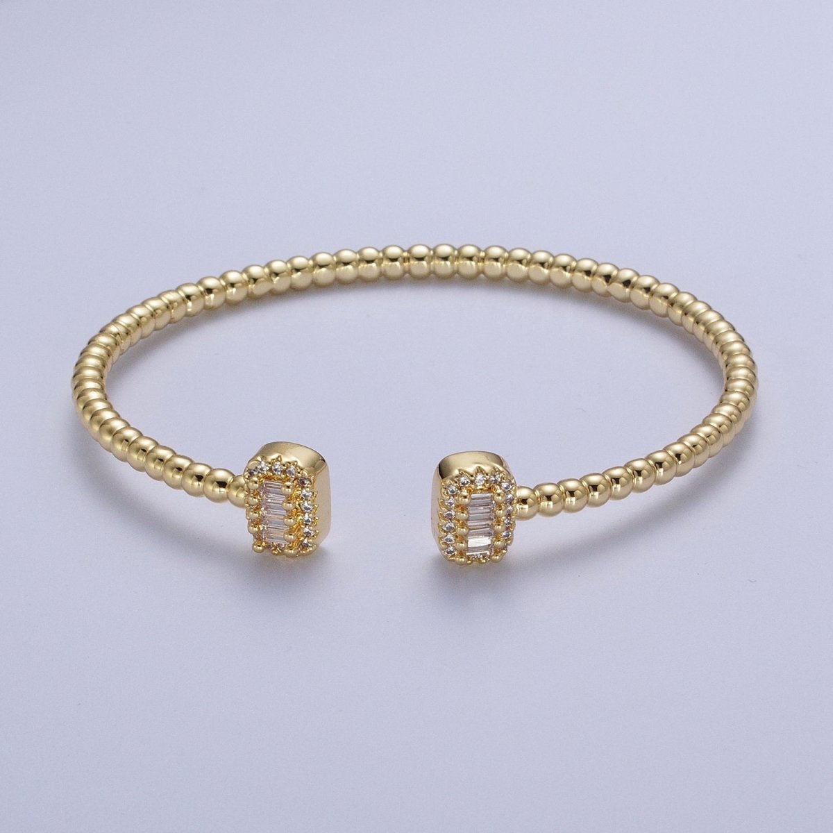 Gold Beaded Micro Paved Double Bar Clear Fuchsia Green Baguette Cubic Zirconia Cuff Bracelet