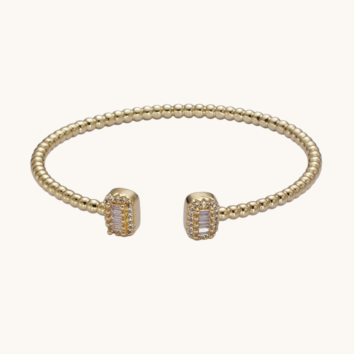 Gold Beaded Micro Paved Double Bar Clear Fuchsia Green Baguette Cubic Zirconia Cuff Bracelet
