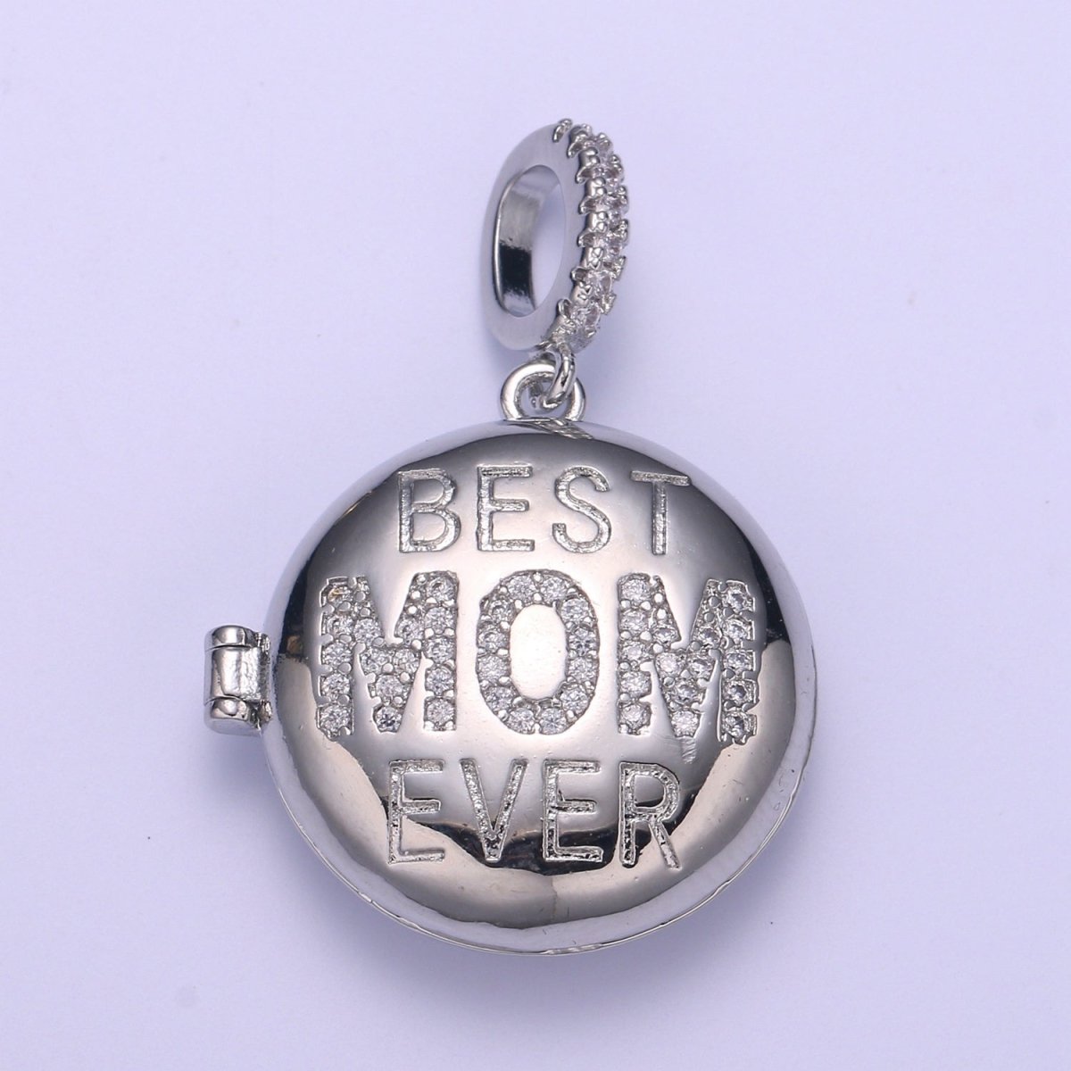 Gold-filled Best Mom Ever Micro Pave Locket Pendant Gold or Silver Open Locket Cubic Zirconia Pave Mom Pendant