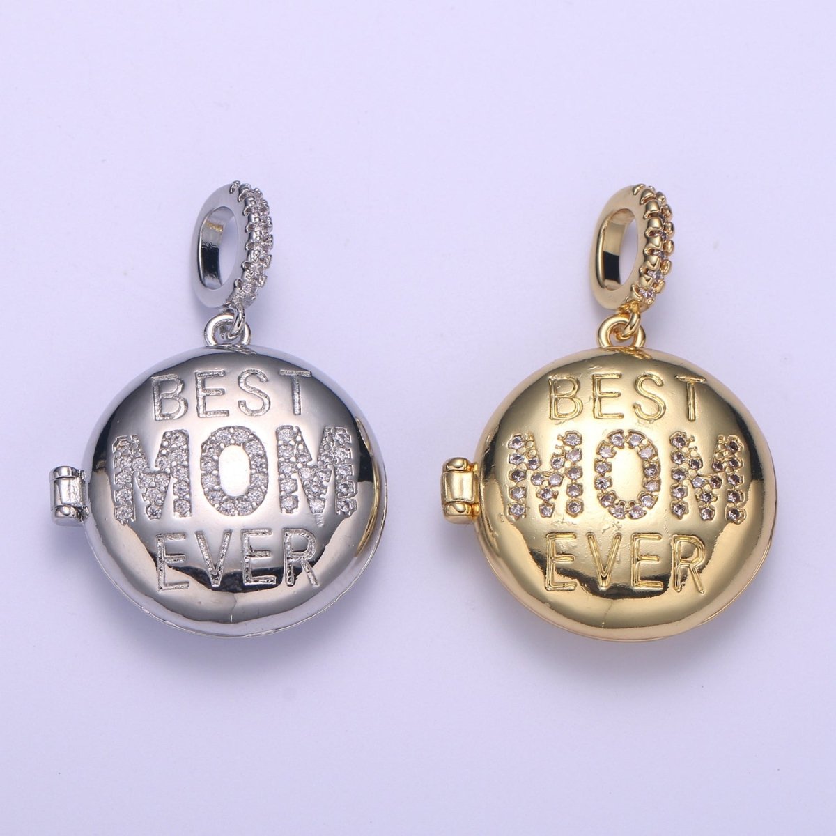 Gold-filled Best Mom Ever Micro Pave Locket Pendant Gold or Silver Open Locket Cubic Zirconia Pave Mom Pendant