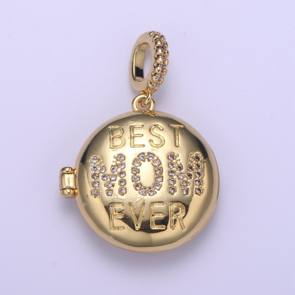 Gold-filled Best Mom Ever Micro Pave Locket Pendant Gold or Silver Open Locket Cubic Zirconia Pave Mom Pendant