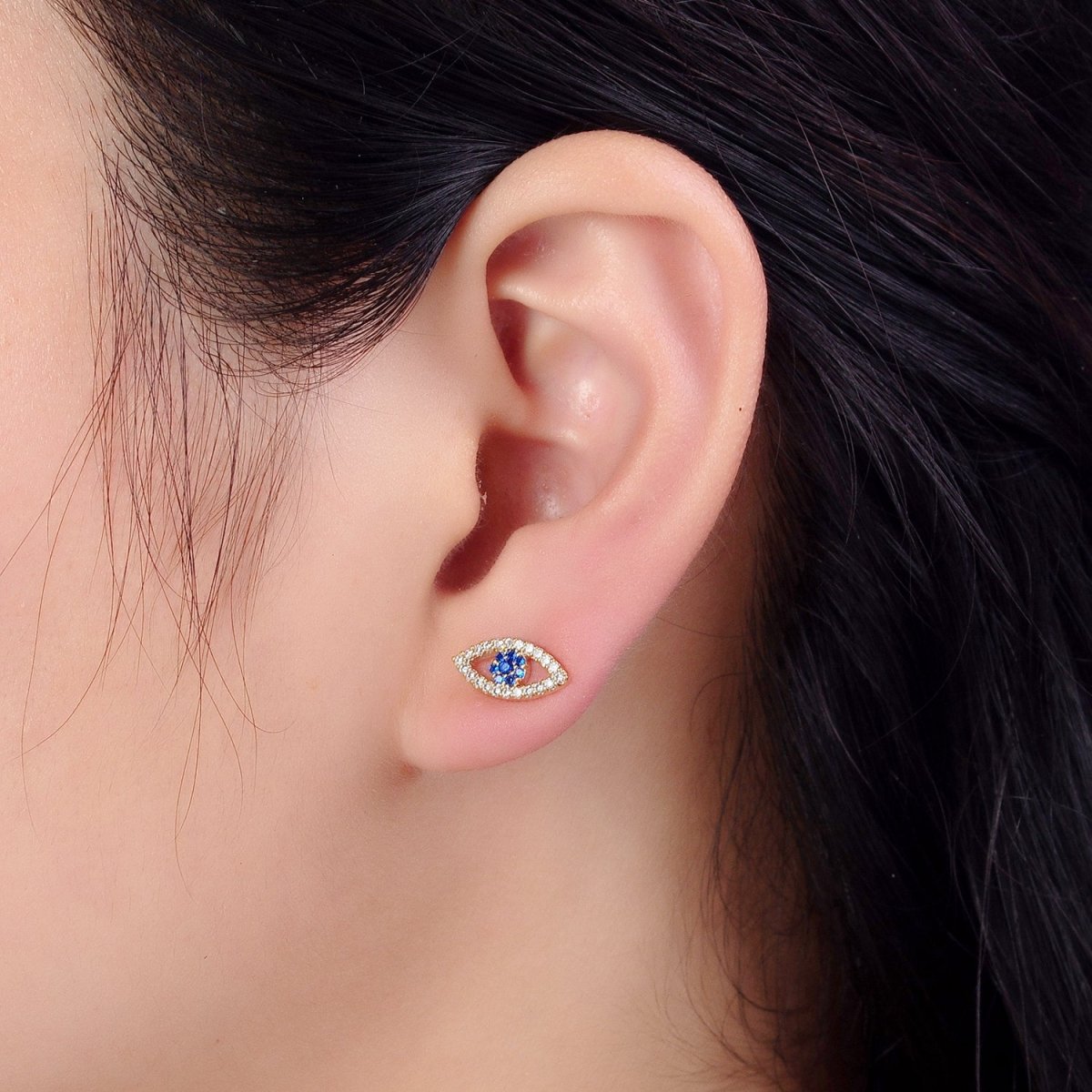 Gold Evil Eye Stud Earrings Micro Pave Eye Jewelry
