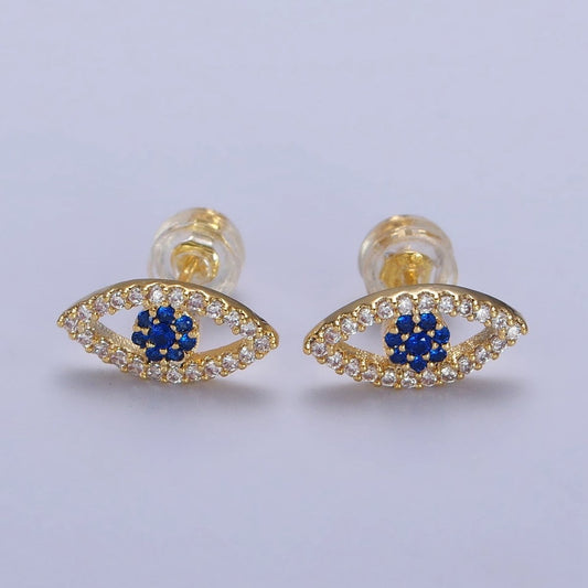 Gold Evil Eye Stud Earrings Micro Pave Eye Jewelry
