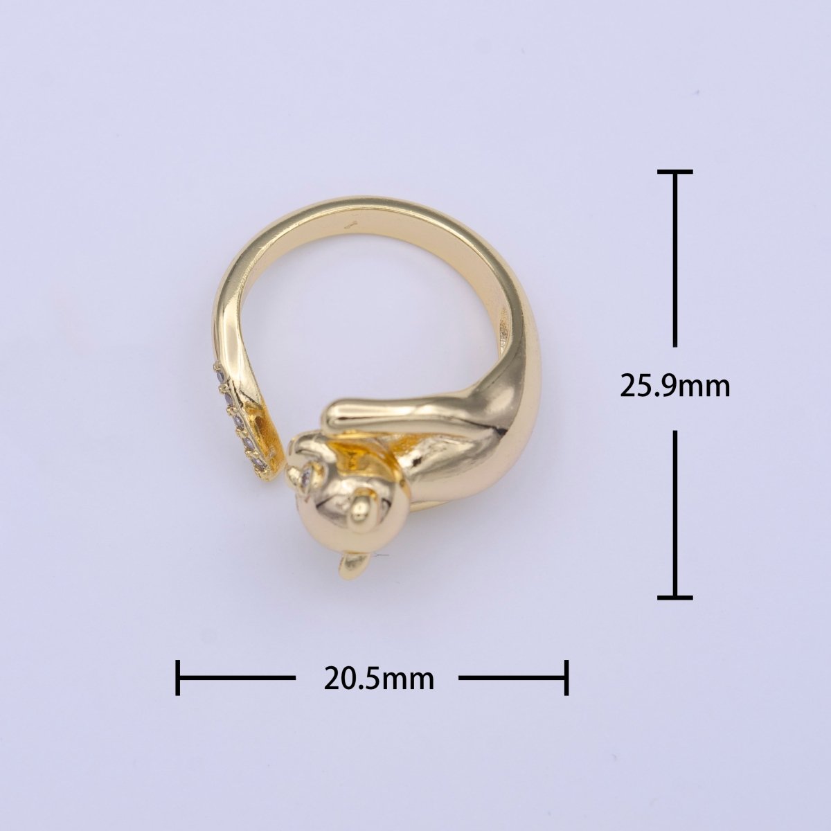 Gold Filled Dog Pug Chasing Tail Micro Pave CZ Adjustable Ring
