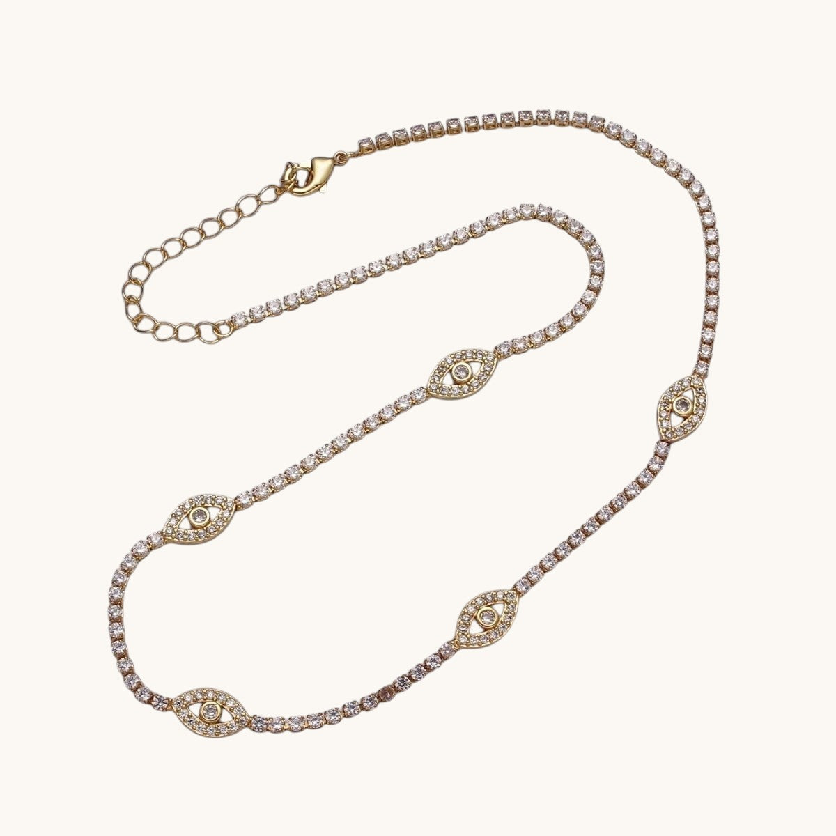Gold Filled Evil Eye Tennis Chain 14 Inch Choker Necklace in Gold & Silver