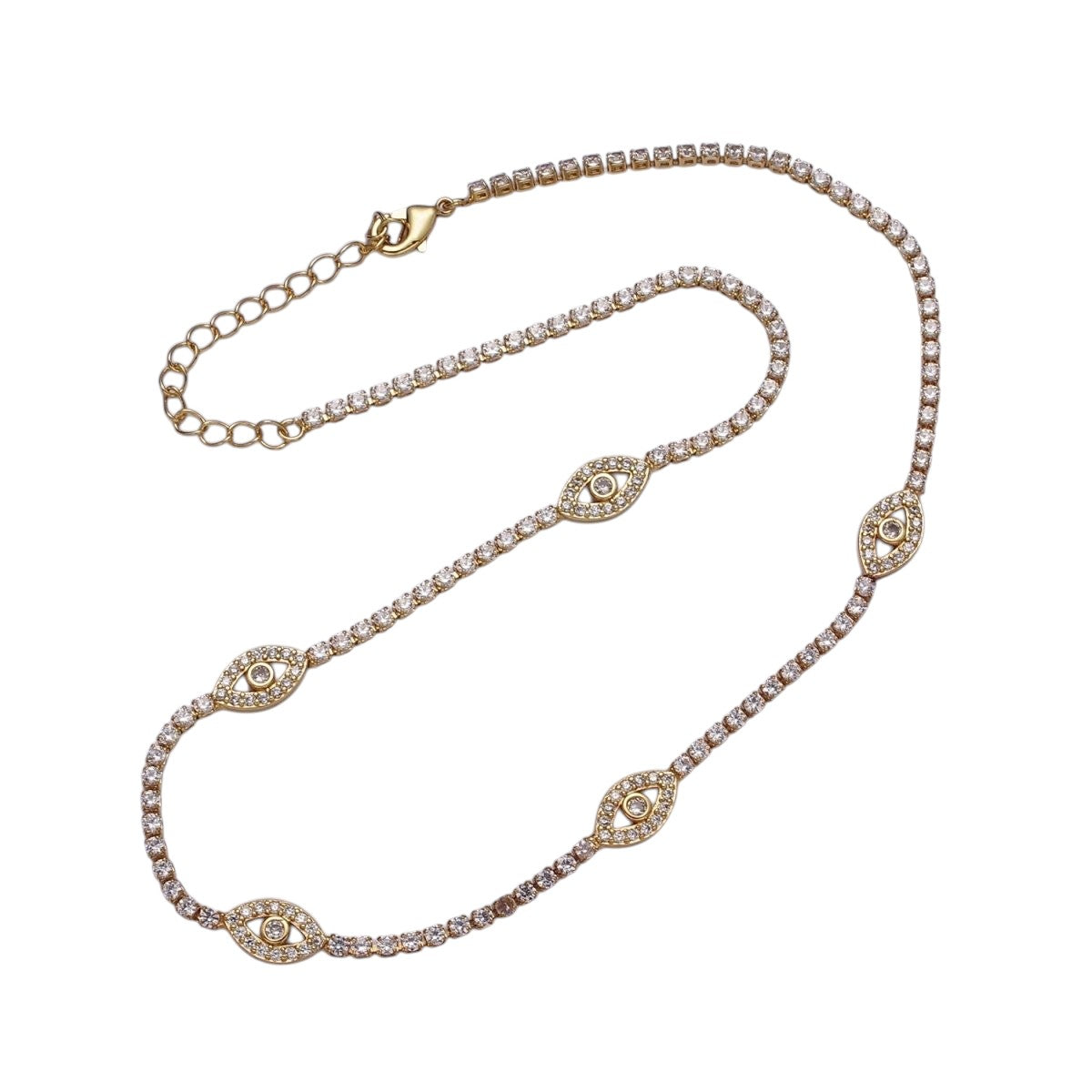 Gold Filled Evil Eye Tennis Chain 14 Inch Choker Necklace in Gold & Silver