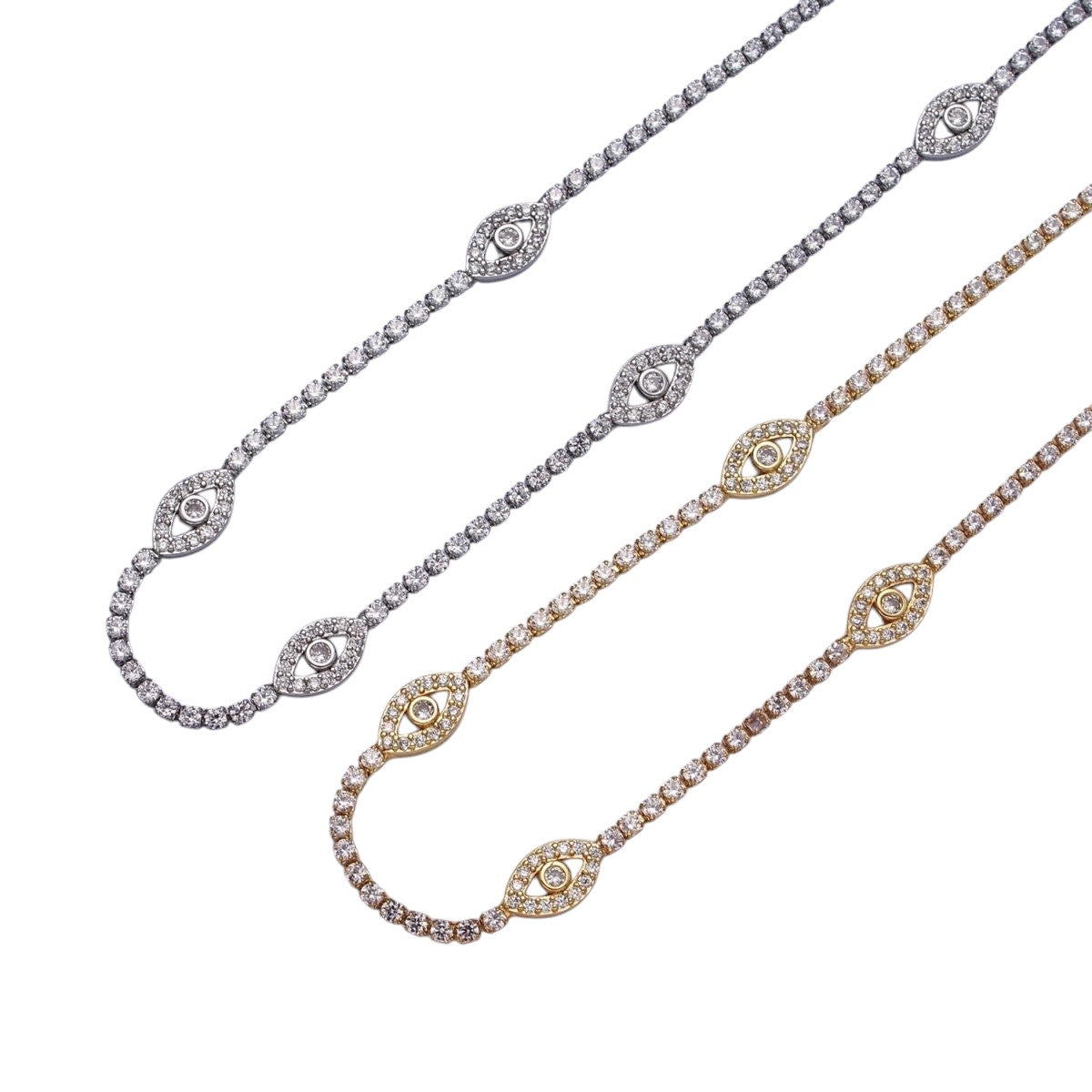 Gold Filled Evil Eye Tennis Chain 14 Inch Choker Necklace in Gold & Silver