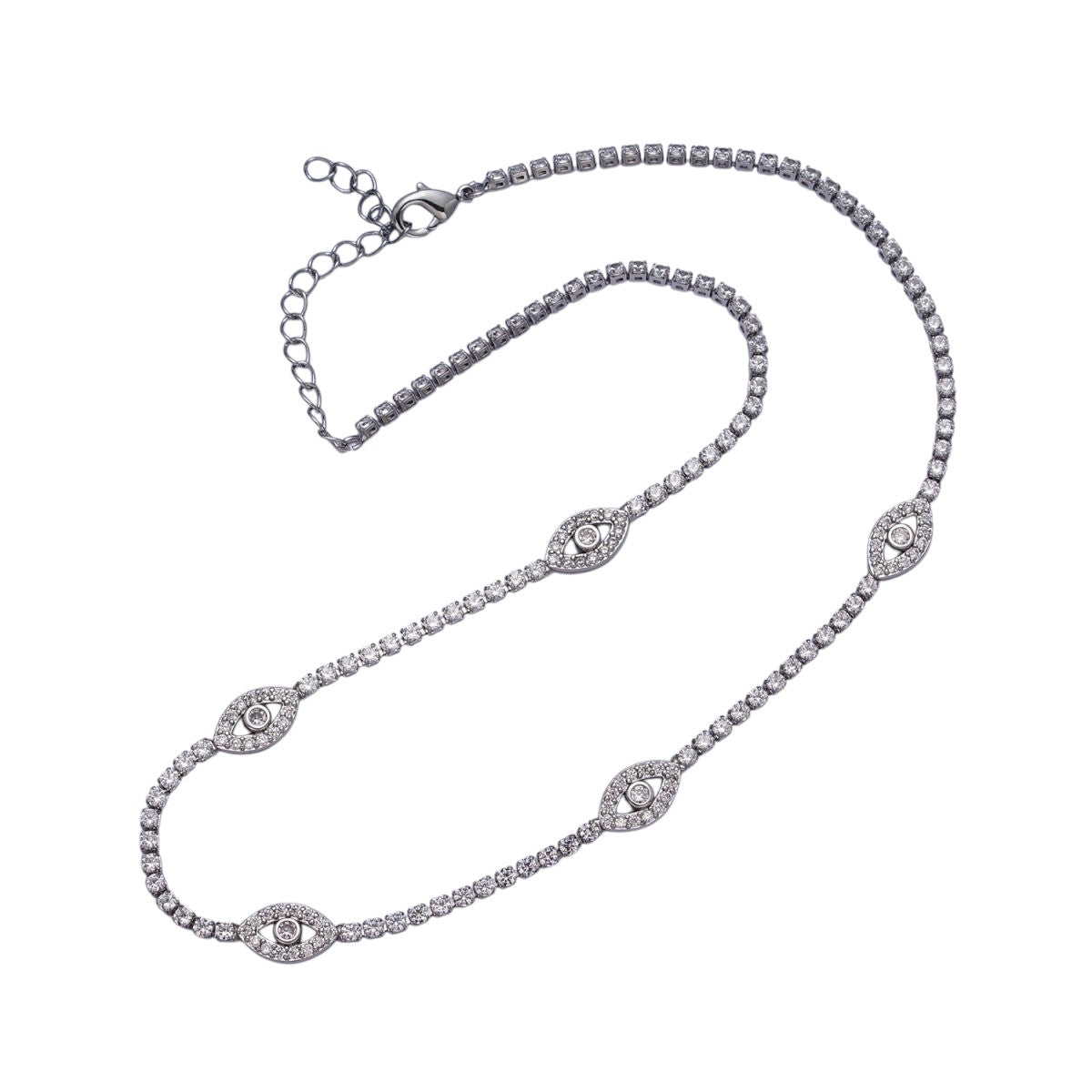 Gold Filled Evil Eye Tennis Chain 14 Inch Choker Necklace in Gold & Silver