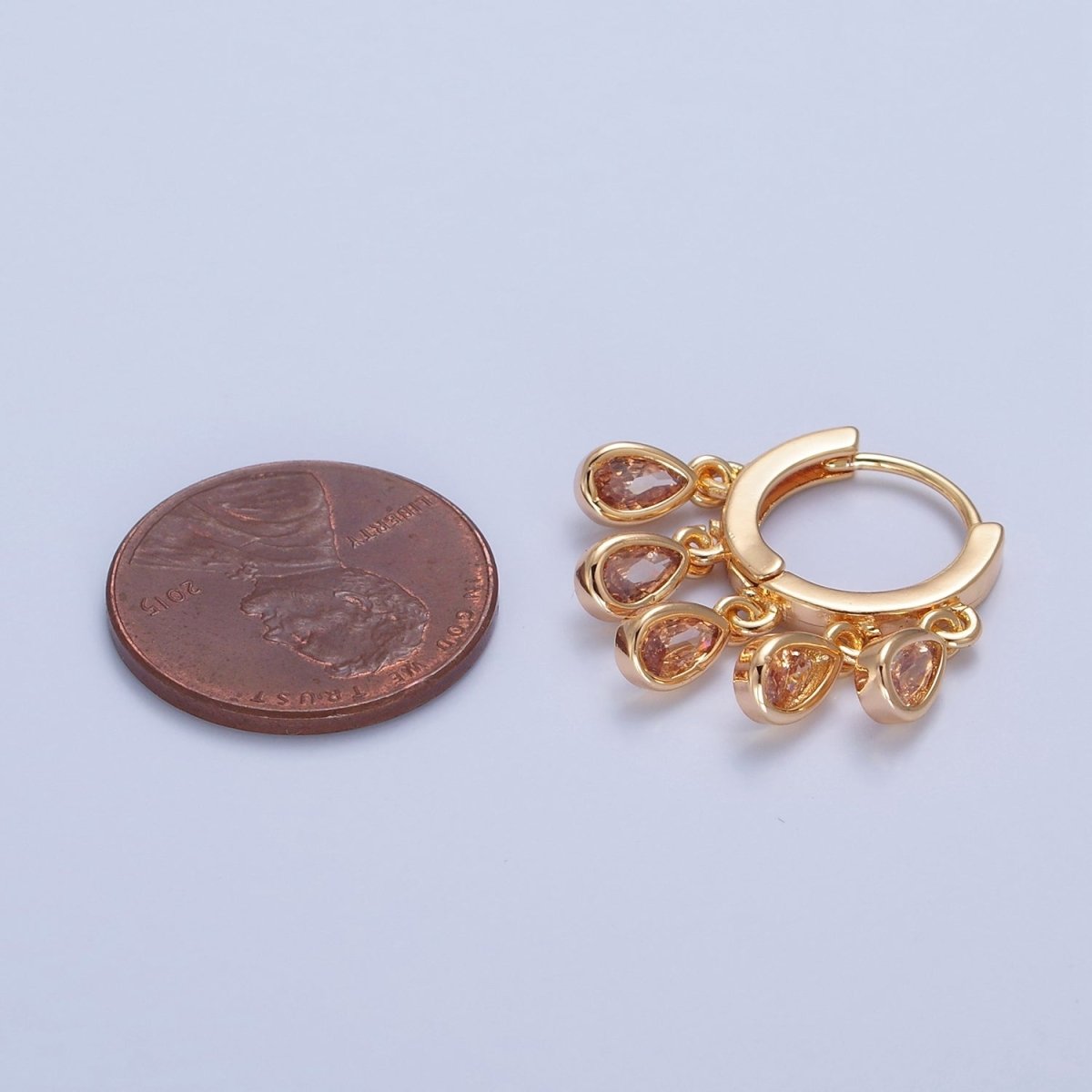 Beautiful Gold Filled Huggie Earrings with Tear Drop CZ Dangle Charms
