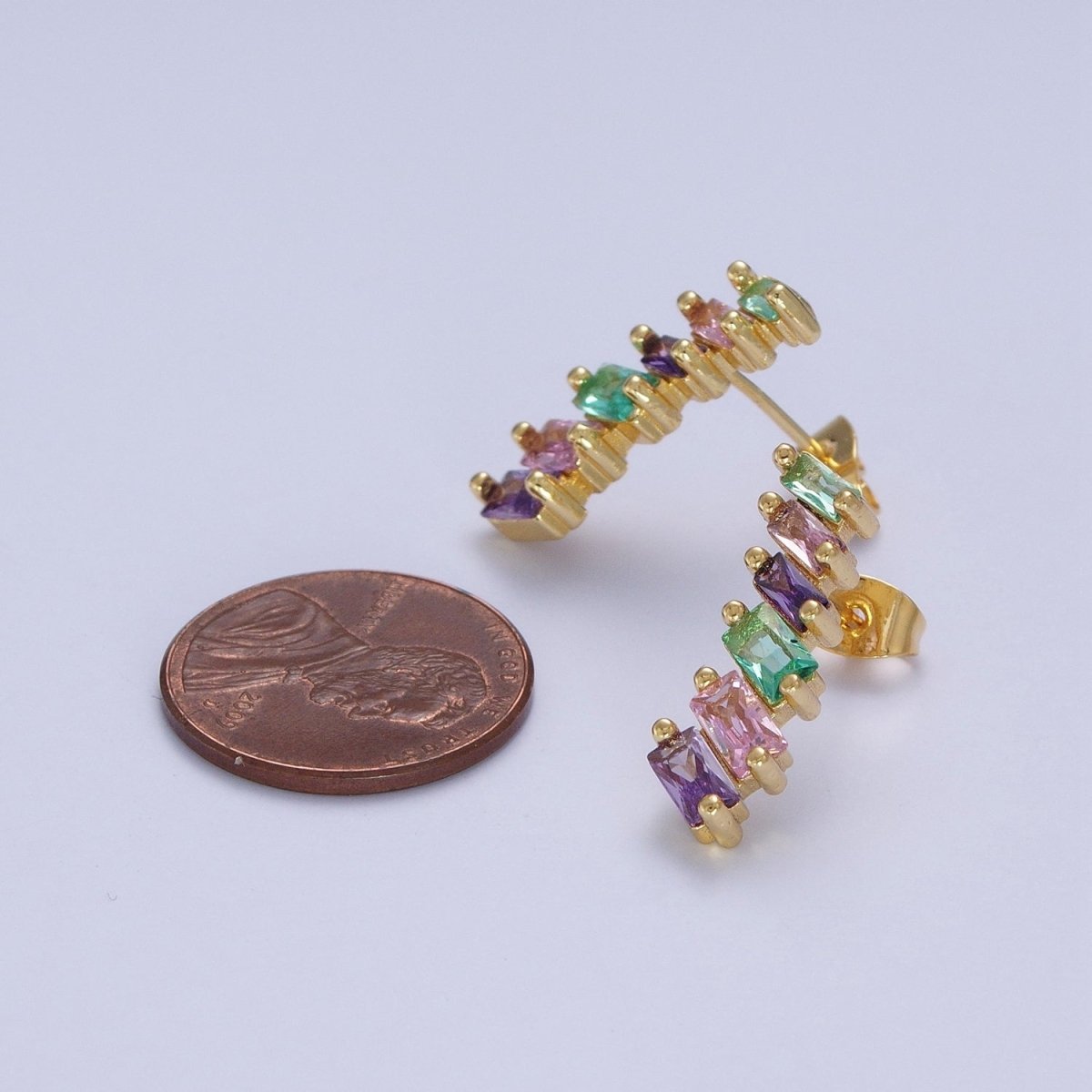 Gold Filled Multicolor Baguette Cubic Zirconia CZ Stud Earrings