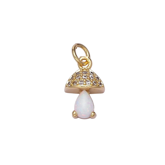 Gold Filled Opal Mushroom Charm Micro Pave Tiny Shroom Magic Charm