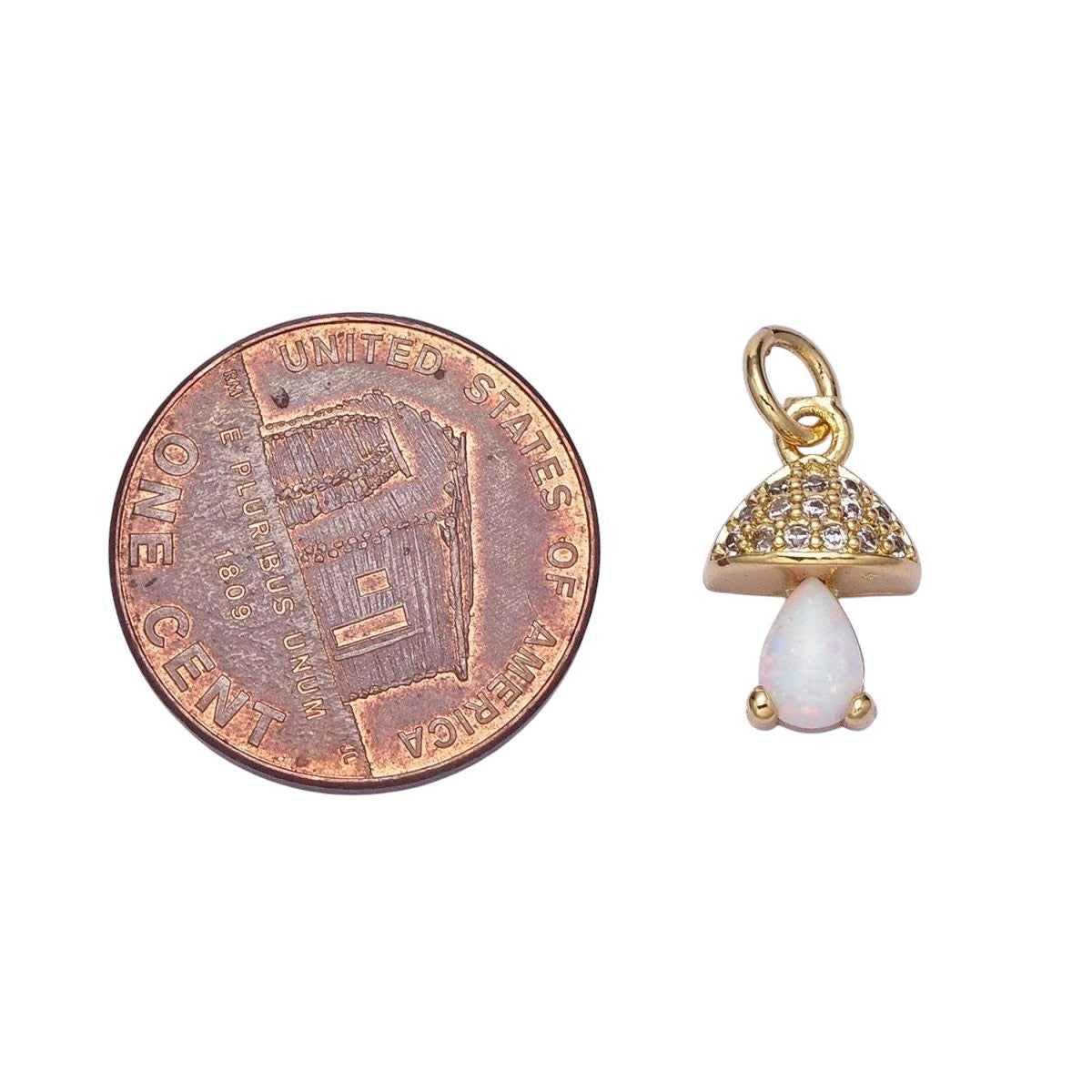 Gold Filled Opal Mushroom Charm Micro Pave Tiny Shroom Magic Charm