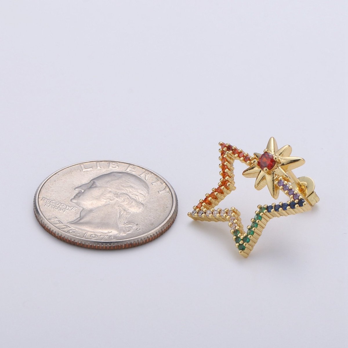 Gold Filled Rainbow Big Star Stud Earring Micro Pave CZ Cubic Zirconia Earrings