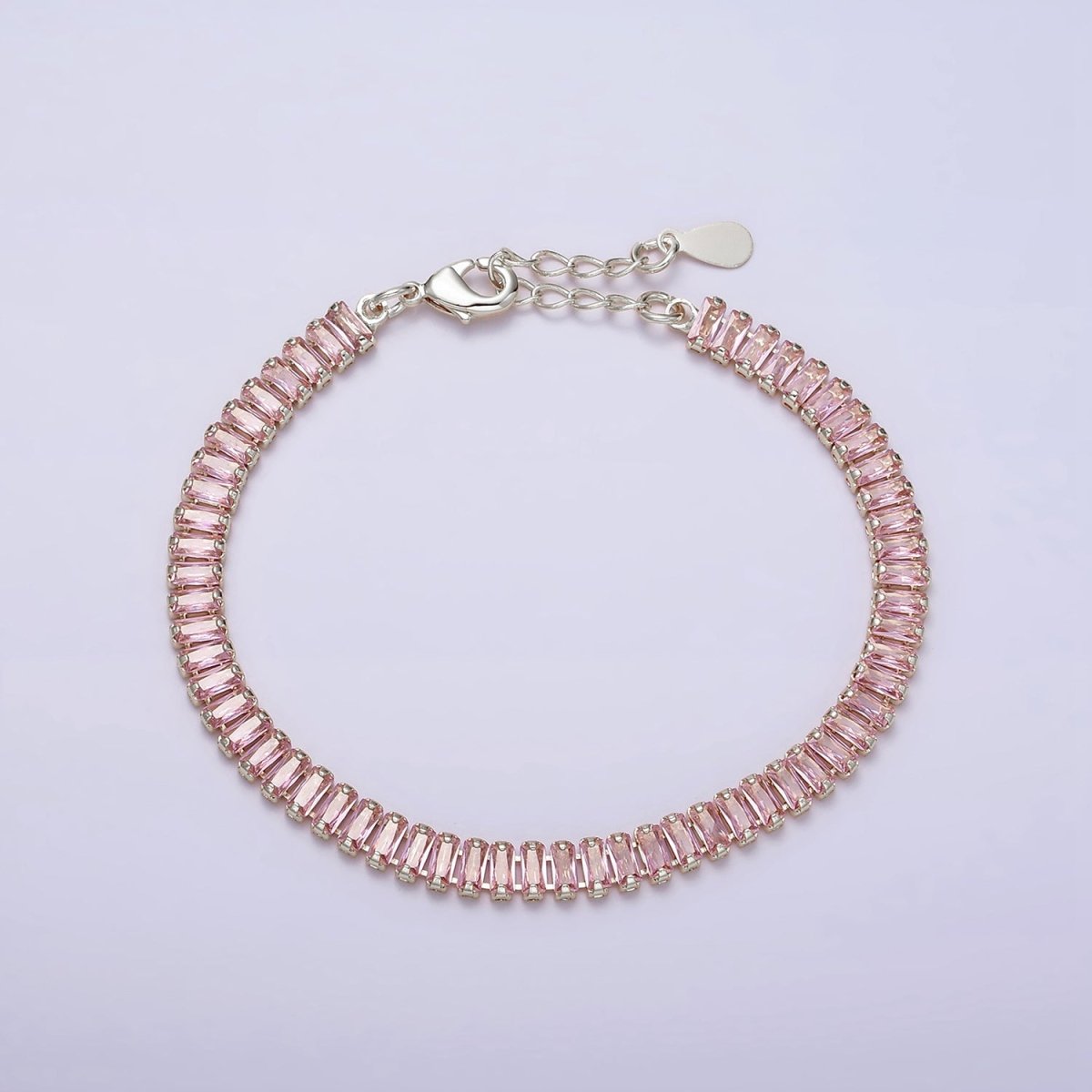 Gold Filled Tennis Bracelet, Baguette Emerald Green, Pink, Clear Pave CZ Bracelet