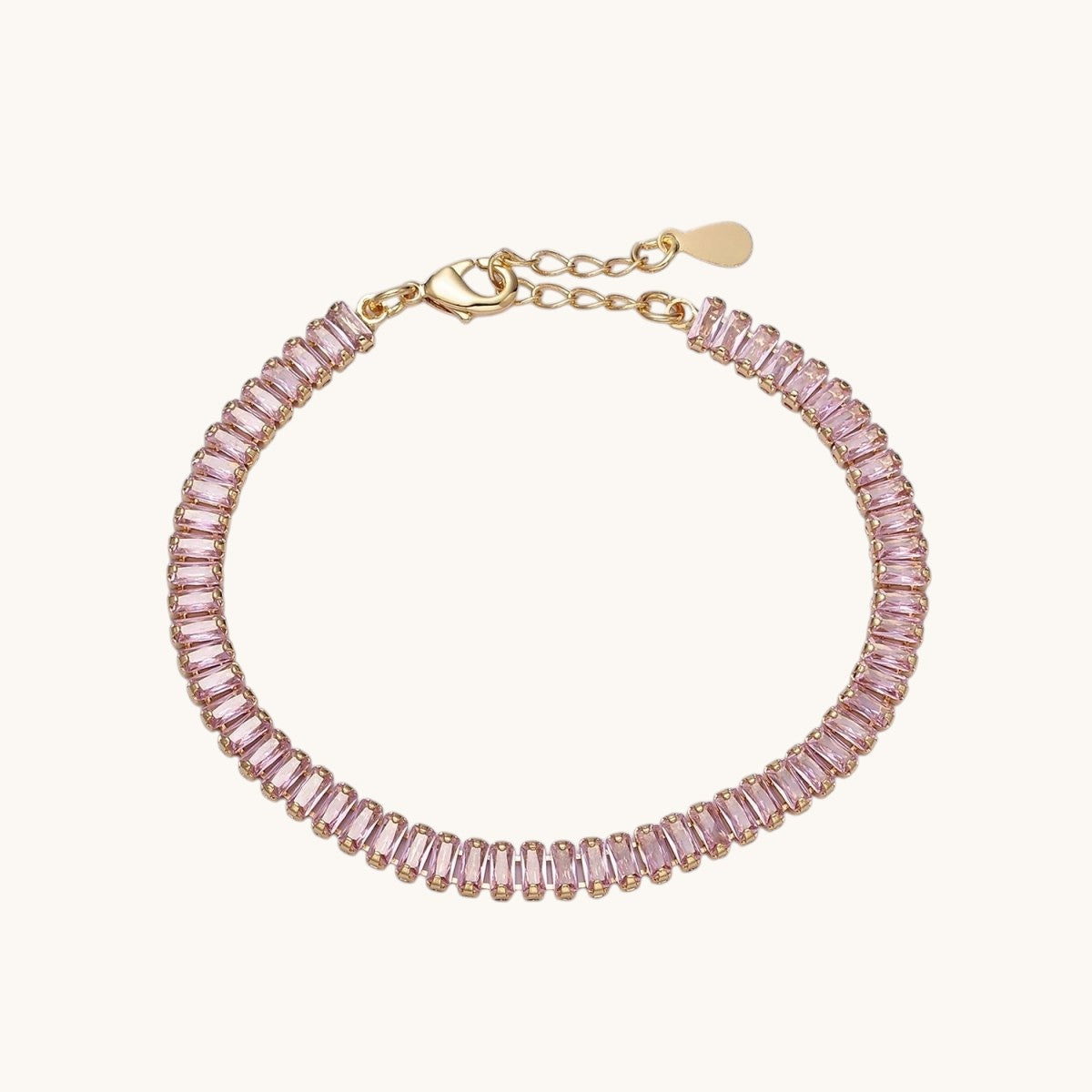 Gold Filled Tennis Bracelet, Baguette Emerald Green, Pink, Clear Pave CZ Bracelet