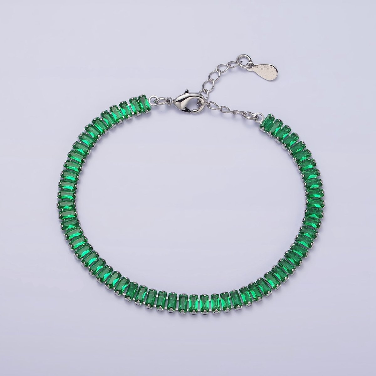 Gold Filled Tennis Bracelet, Baguette Emerald Green, Pink, Clear Pave CZ Bracelet