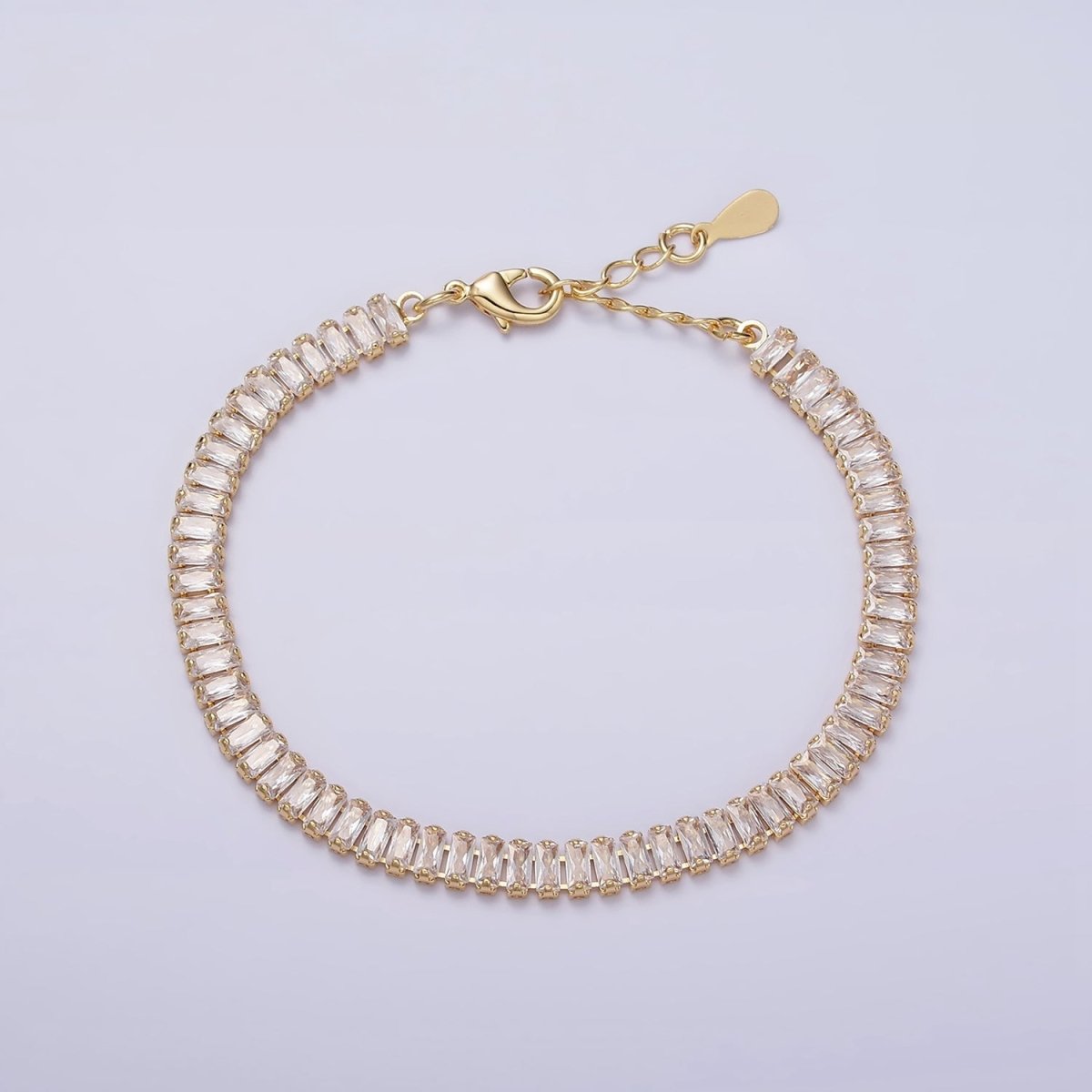 Gold Filled Tennis Bracelet, Baguette Emerald Green, Pink, Clear Pave CZ Bracelet