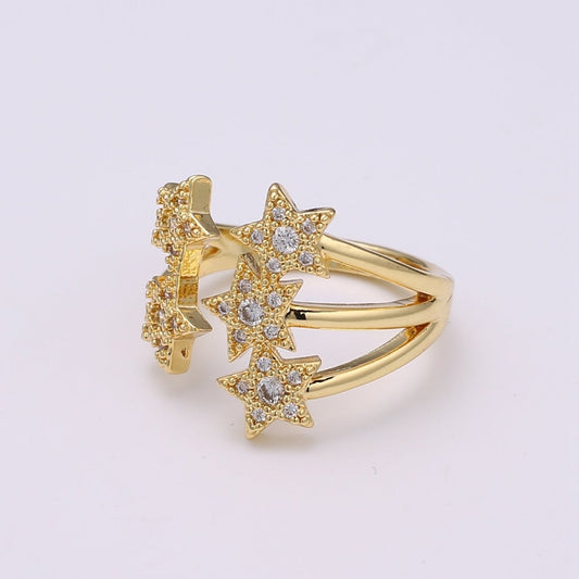 Gold Fireworks Ring Twinkle Little Star Ring Micro Pave Ring Gift for Her Stackable Open Ring