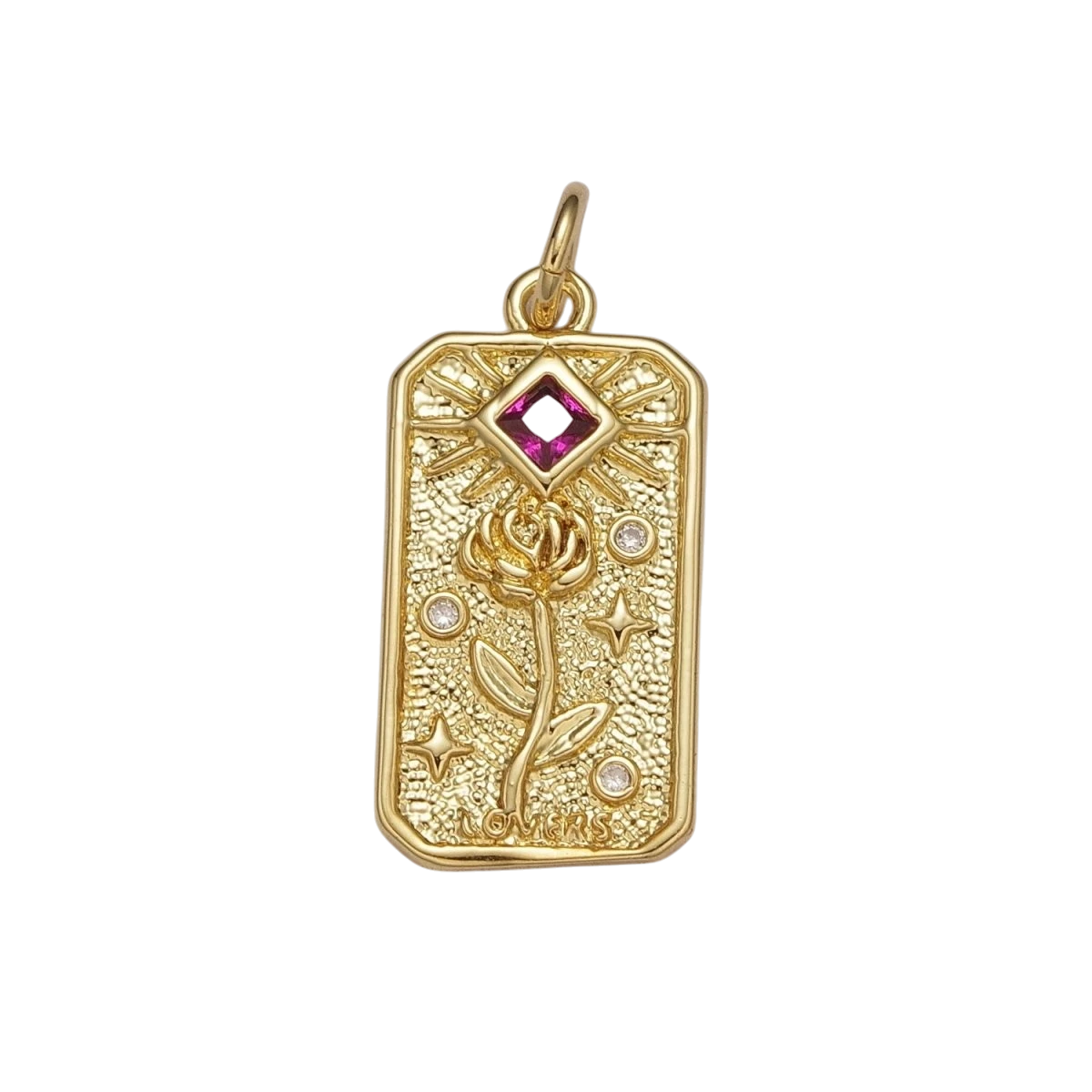 Beautiful Gold Flower Charm Simple, Dainty Rose Tag Medallion Charm Pendant