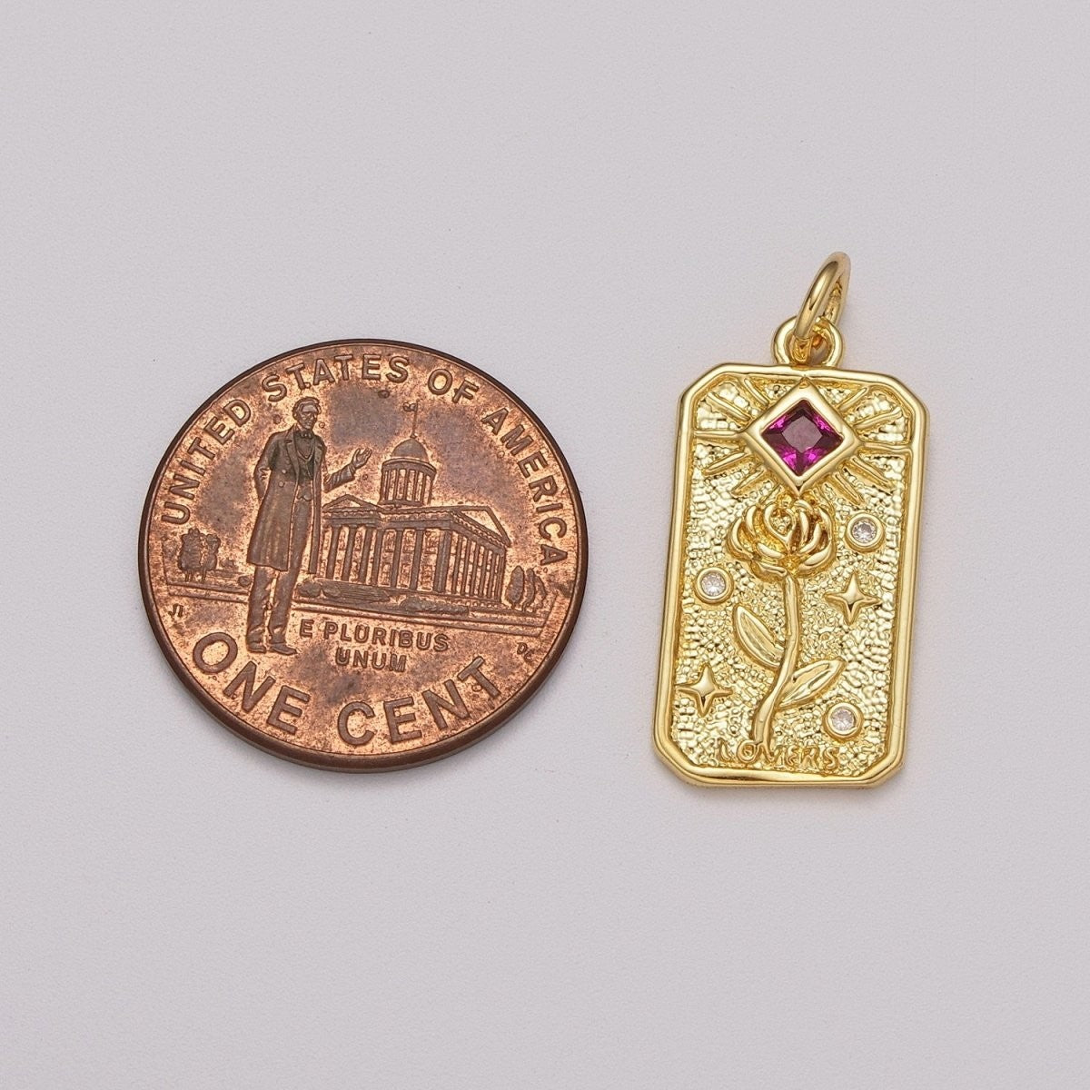 Beautiful Gold Flower Charm Simple, Dainty Rose Tag Medallion Charm Pendant