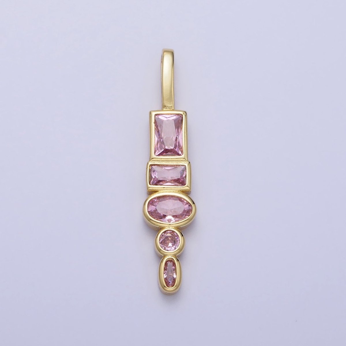 Gold Geometric Clear or Pink 35mm CZ Cubic Zirconia Baguette Oval Pendant