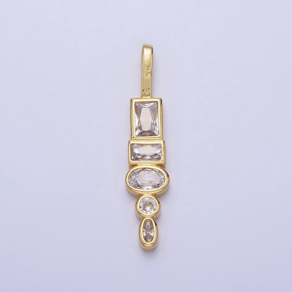 Gold Geometric Clear or Pink 35mm CZ Cubic Zirconia Baguette Oval Pendant