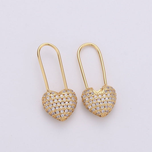 Gold Heart Earrings Pin Earrings Heart Jewelry Unique Earrings Unique Gold Earrings Dainty Earrings Delicate Earrings