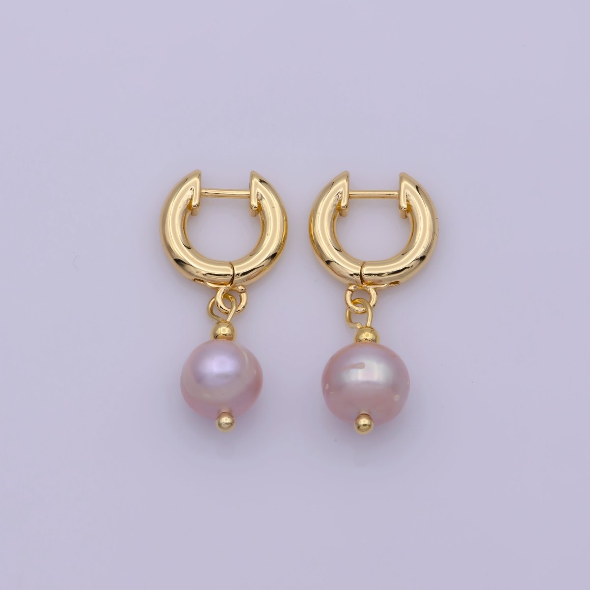 Gorgeous Gold Huggie Pink Pearl Earrings Freshwater Pearl Dangle Champagne Pearl Earrings Round Blush Pink Wedding Jewelry Bridesmaids
