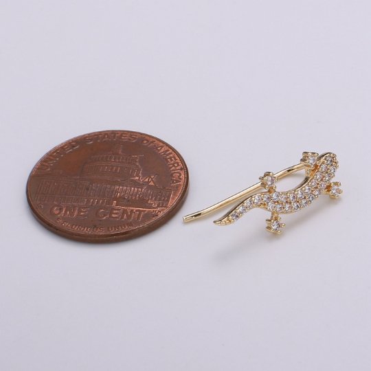 Gold Lizard Ear Climbers Micro Pave Earrings, Gecko Ear Crawler Earrings