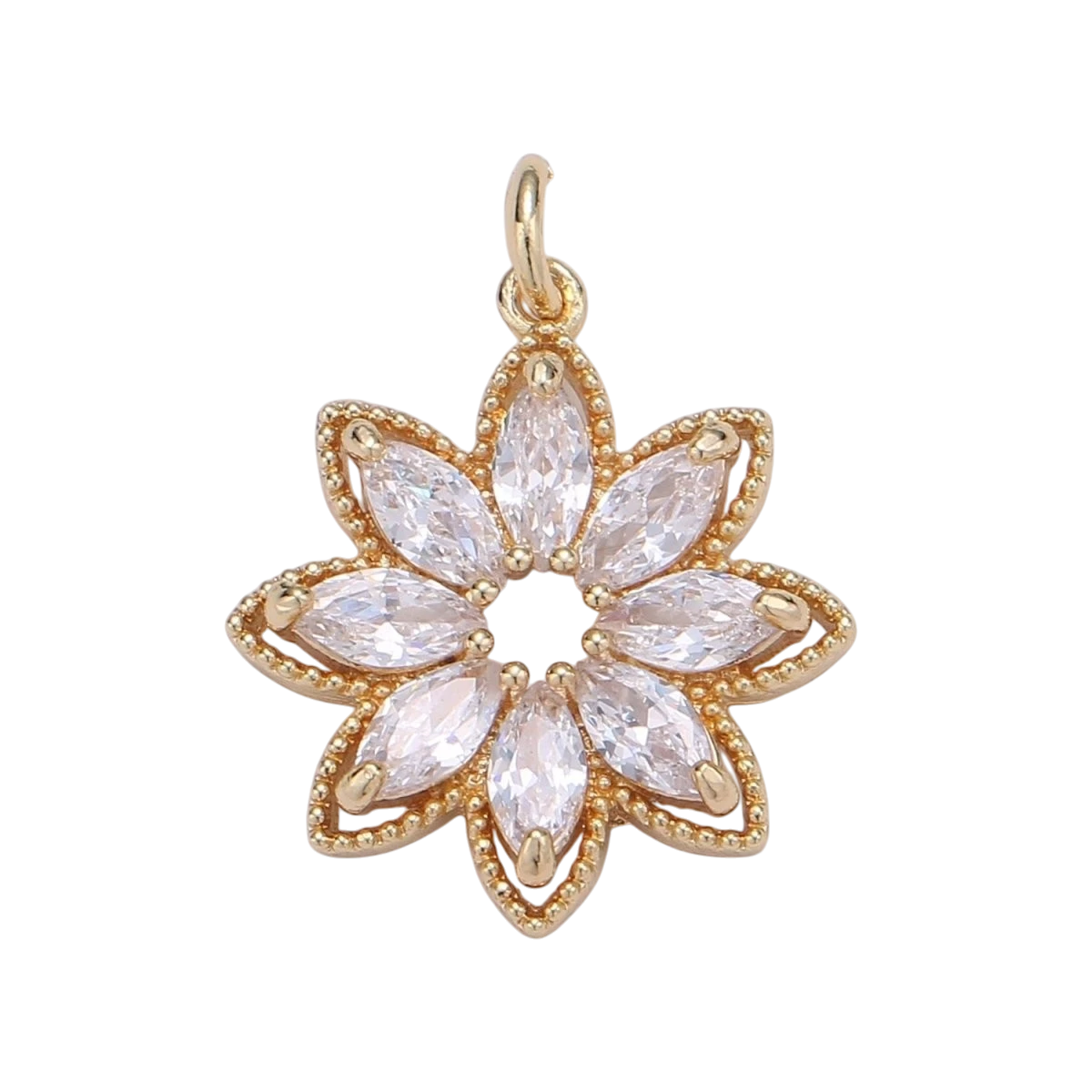 Gold Lotus Flower, Yoga Yogi Lover, Enlightenment, Chakra, Cubic Zirconia Necklace Pendant Charm