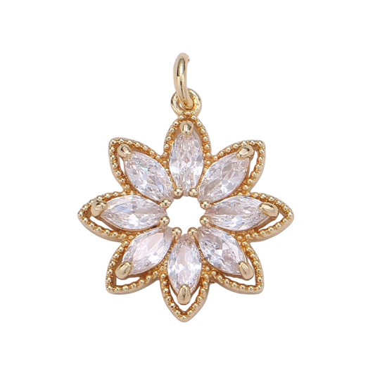 Gold Lotus Flower, Yoga Yogi Lover, Enlightenment, Chakra, Cubic Zirconia Necklace Pendant Charm